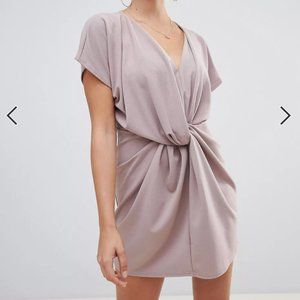 Missguided knot front dress in nude wedding guest cocktail